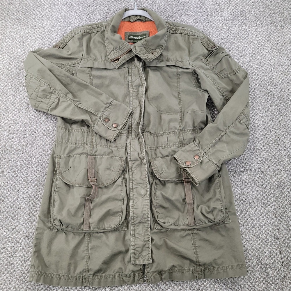 Eddie Bauer Womens Med Olive Green Cotton Lightweight Utility Field Jacket Cargo